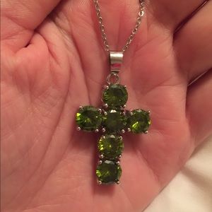 Silver and Peridot color Cross Necklace
